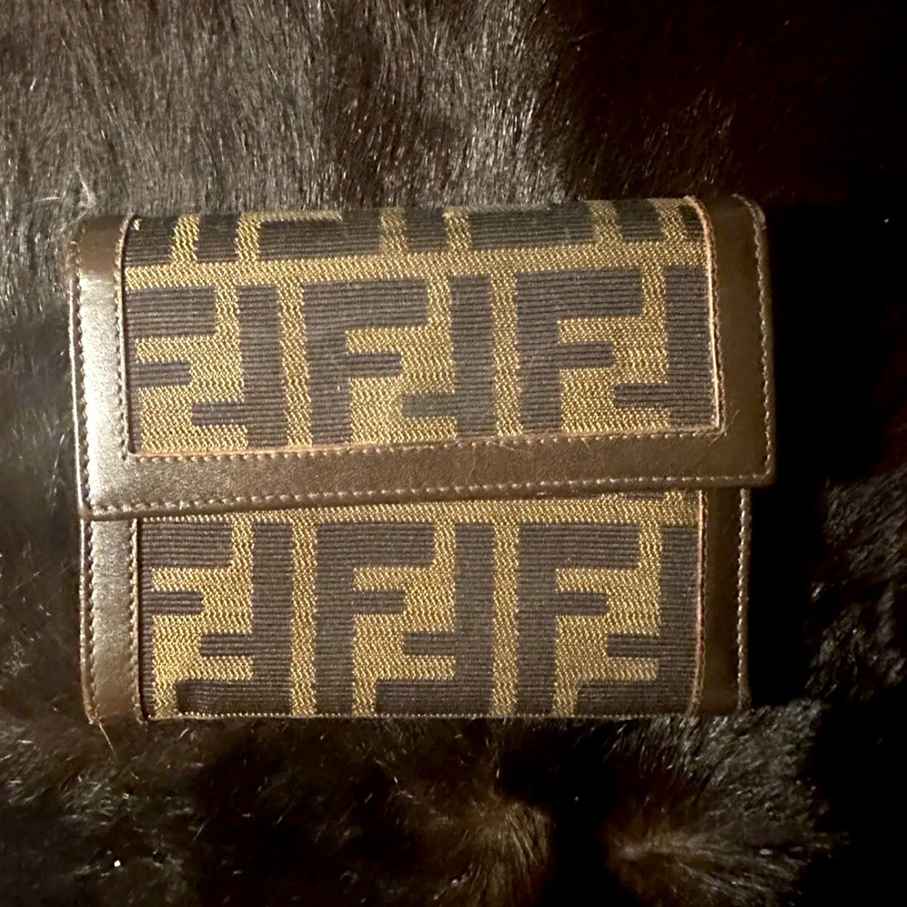 Fendi Zucca Canvas Brown Leather Wallet